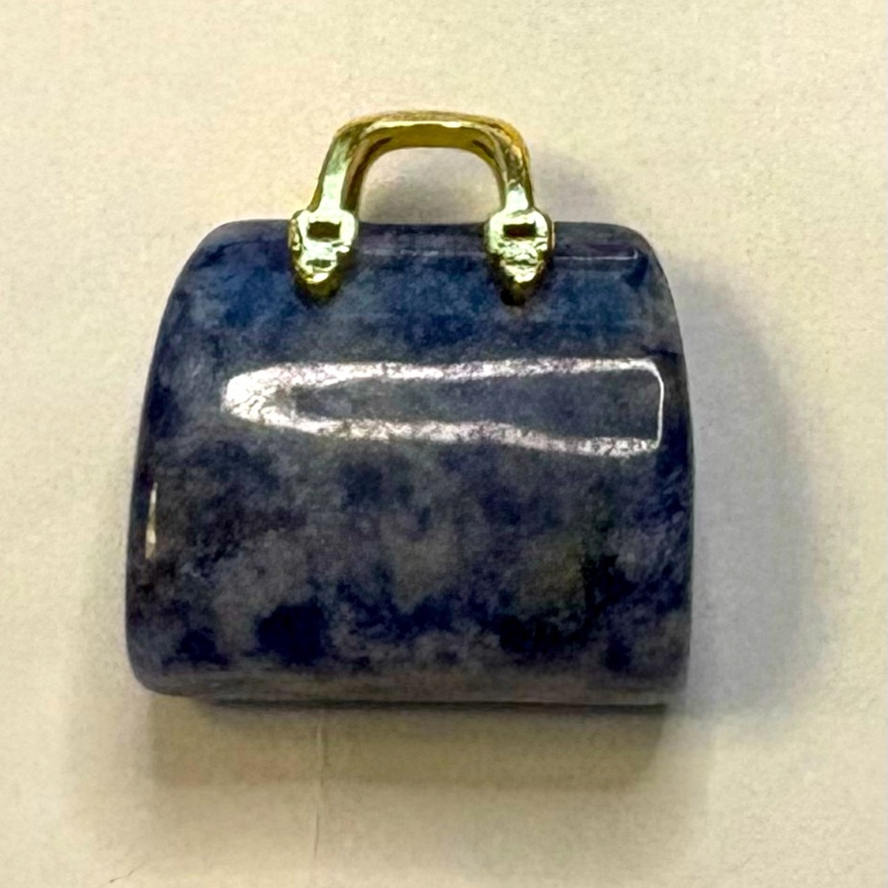Blue Stone Handbag Charm with Gold Accents - Women Jewelry